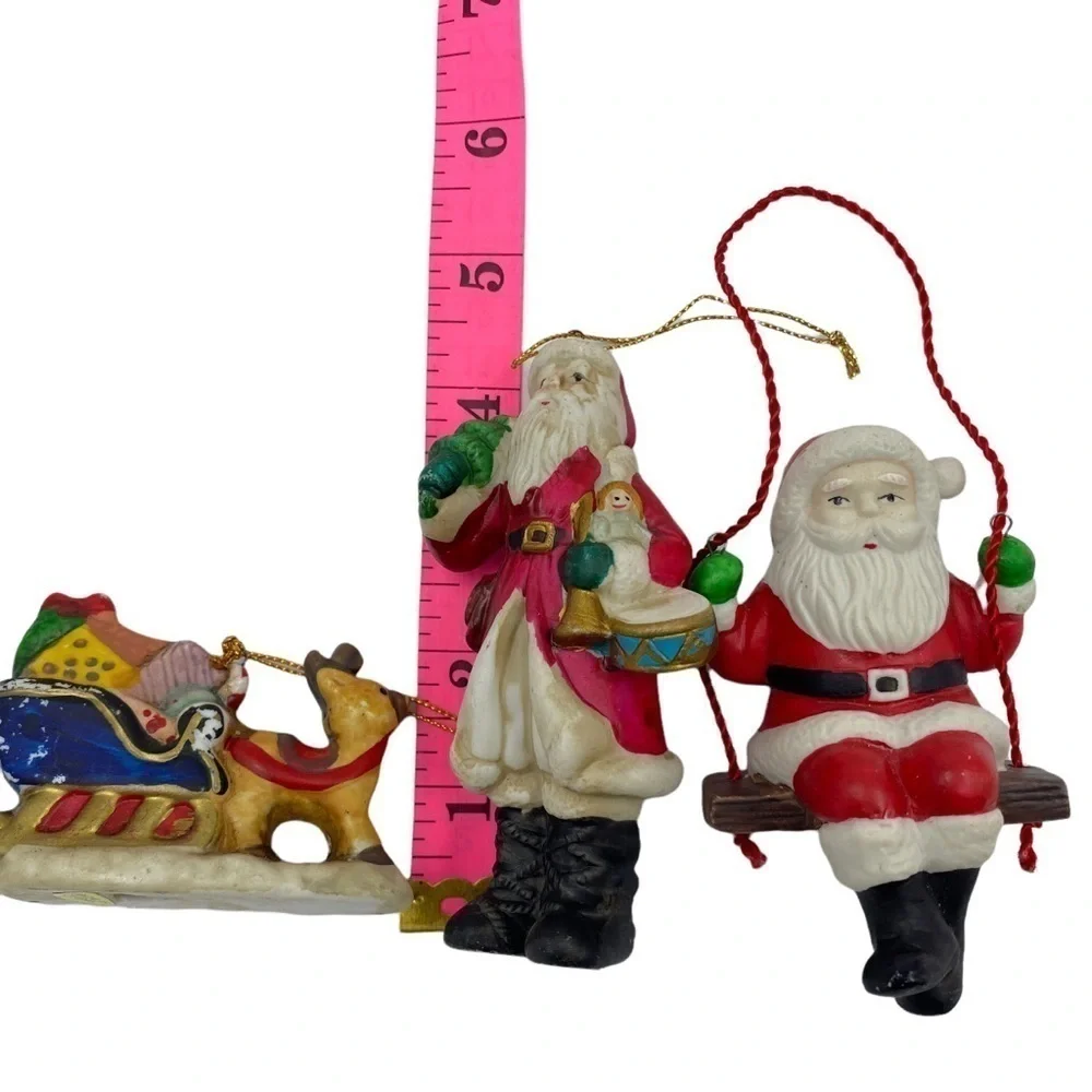 Christmas Ornaments Set of 3 Retro  Holidays Ceramic